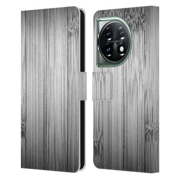 PLdesign Wood Prints Bamboo Burnt Gray Ombre Leather Book Wallet Case Cover For OnePlus 11 5G