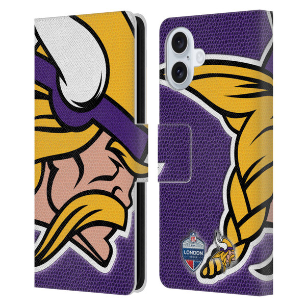 NFL 2024 International Games London Vikings Leather Book Wallet Case Cover For Apple iPhone 16 Plus