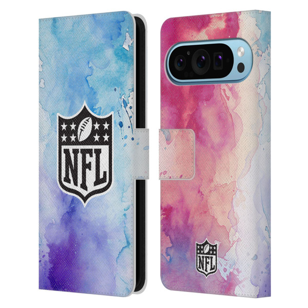NFL Shield Watercolor Leather Book Wallet Case Cover For Google Pixel 9 / Pixel 9 Pro