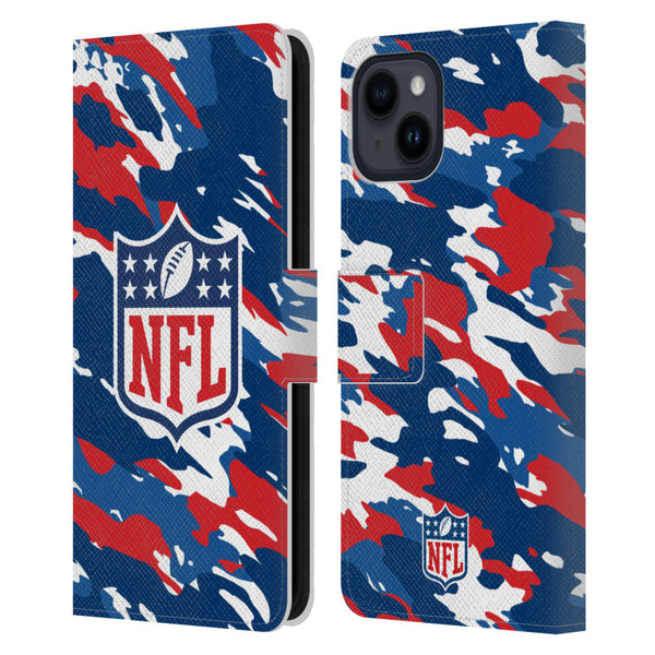 NFL Shield Camouflage Leather Book Wallet Case Cover For Apple iPhone 15
