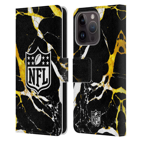 NFL Shield Marble Leather Book Wallet Case Cover For Apple iPhone 15 Pro