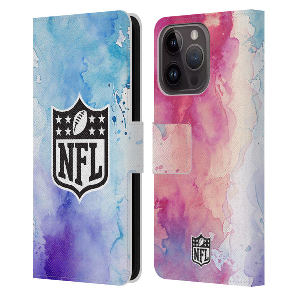 NFL Shield Watercolor Leather Book Wallet Case Cover For Apple iPhone 15 Pro