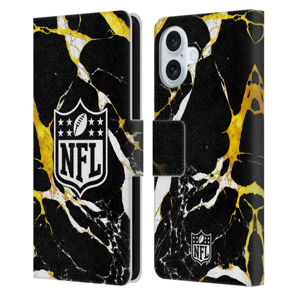 NFL Shield Marble Leather Book Wallet Case Cover For Apple iPhone 16 Plus