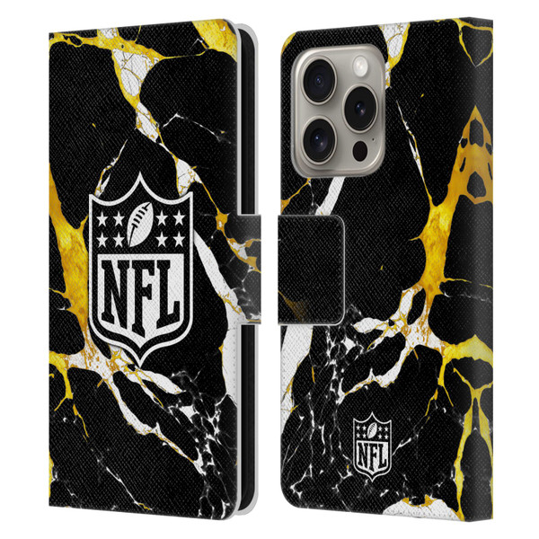 NFL Shield Marble Leather Book Wallet Case Cover For Apple iPhone 16 Pro