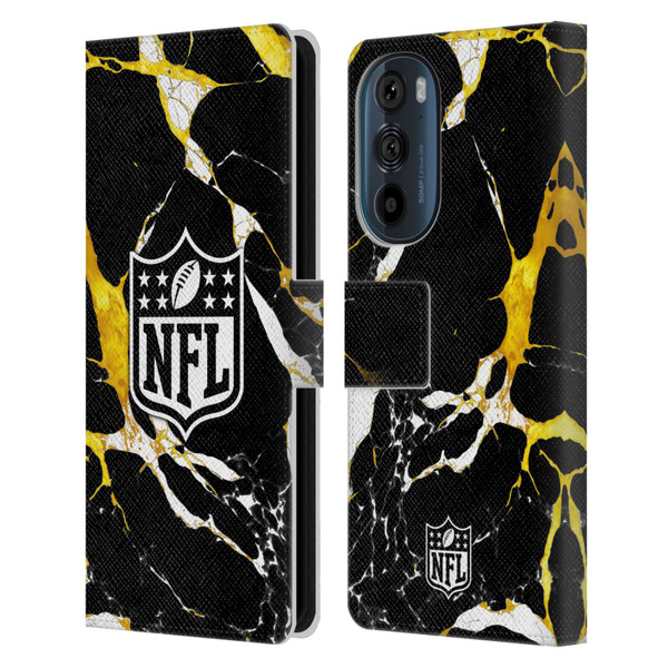 NFL Shield Marble Leather Book Wallet Case Cover For Motorola Edge 30
