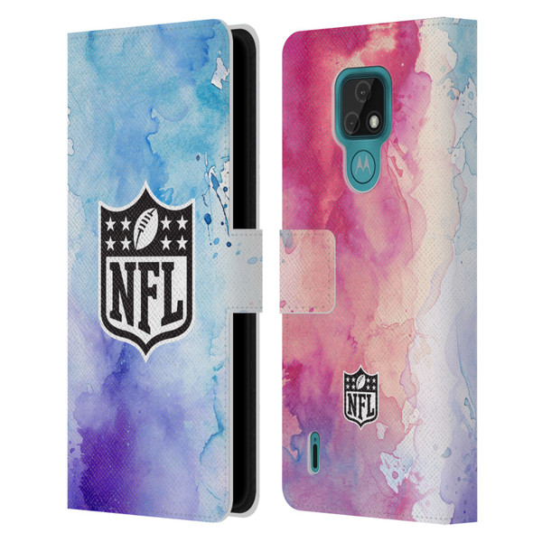 NFL Shield Watercolor Leather Book Wallet Case Cover For Motorola Moto E7
