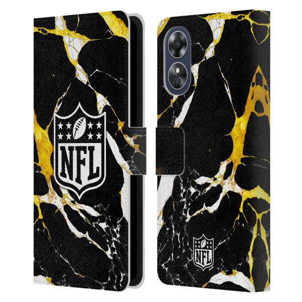 NFL Shield Marble Leather Book Wallet Case Cover For OPPO A17