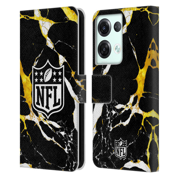 NFL Shield Marble Leather Book Wallet Case Cover For OPPO Reno8 Pro