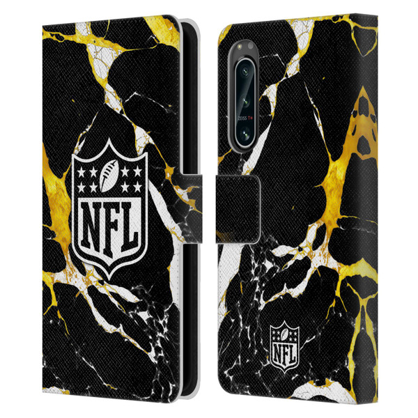 NFL Shield Marble Leather Book Wallet Case Cover For Sony Xperia 5 IV