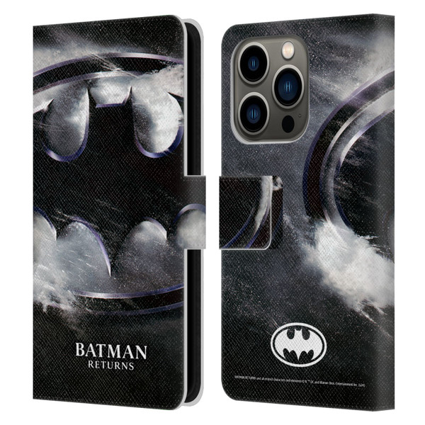 Batman Returns Key Art Oversized Logo Leather Book Wallet Case Cover For Apple iPhone 14 Pro