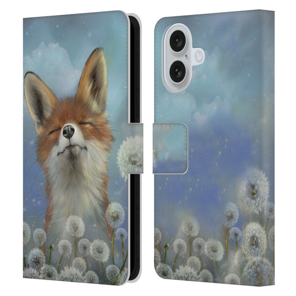 Ash Evans Animals Dandelion Fox Leather Book Wallet Case Cover For Apple iPhone 16