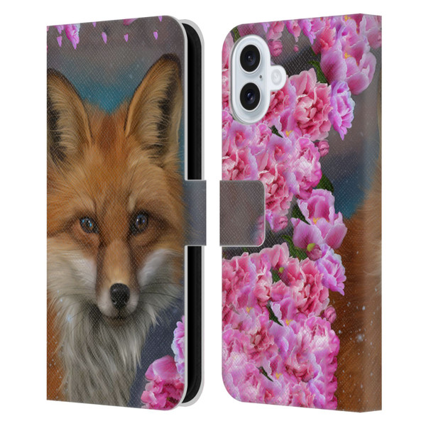 Ash Evans Animals Fox Peonies Leather Book Wallet Case Cover For Apple iPhone 16 Plus