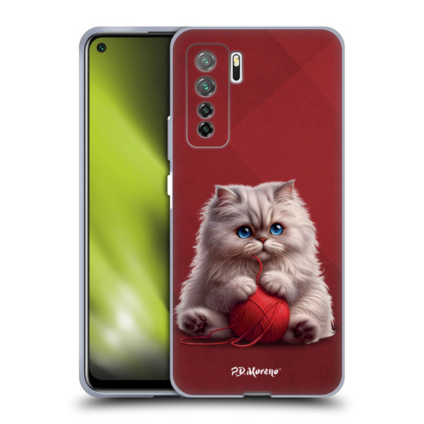 P.D. Moreno Play Cat Artwork Red Yarn Soft Gel Case for Huawei Nova 7 SE/P40 Lite 5G