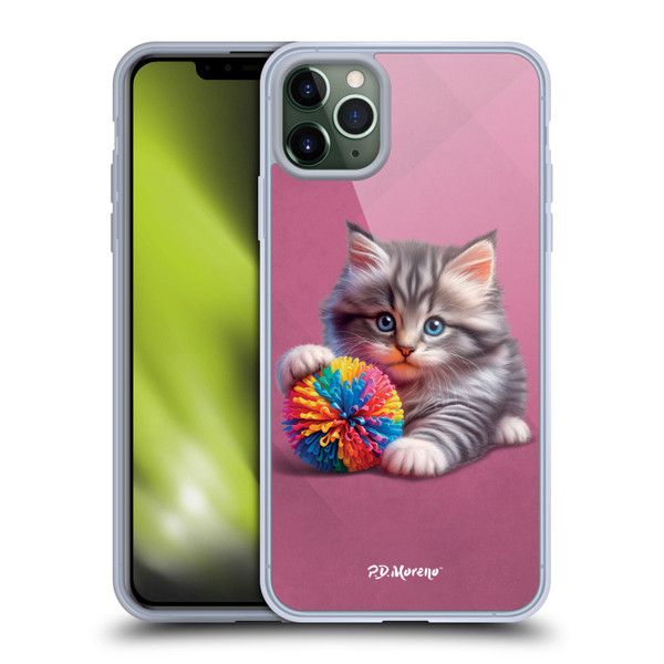P.D. Moreno Play Cat Artwork Spikey Ball Soft Gel Case for Apple iPhone 11 Pro Max