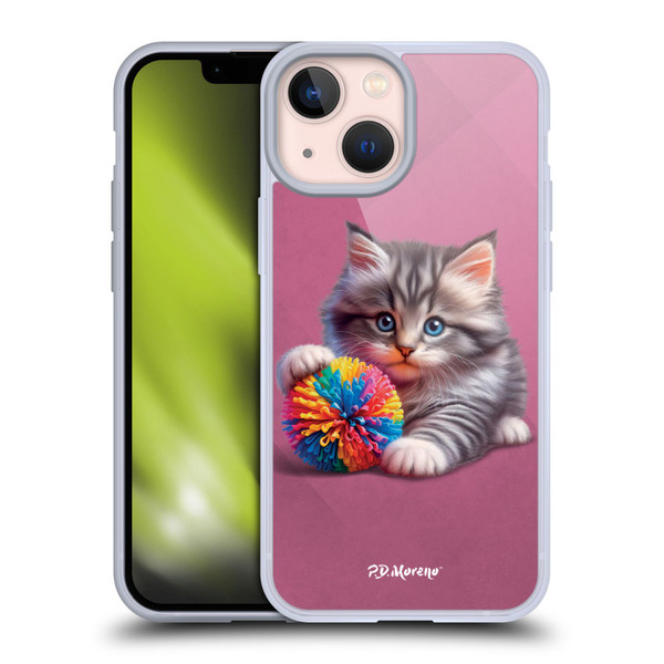 P.D. Moreno Play Cat Artwork Spikey Ball Soft Gel Case for Apple iPhone 13 Mini