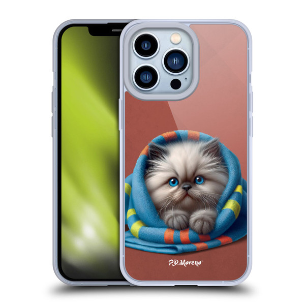 P.D. Moreno Play Cat Artwork Blue Towel Soft Gel Case for Apple iPhone 13 Pro
