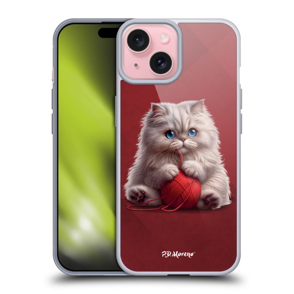 P.D. Moreno Play Cat Artwork Red Yarn Soft Gel Case for Apple iPhone 15