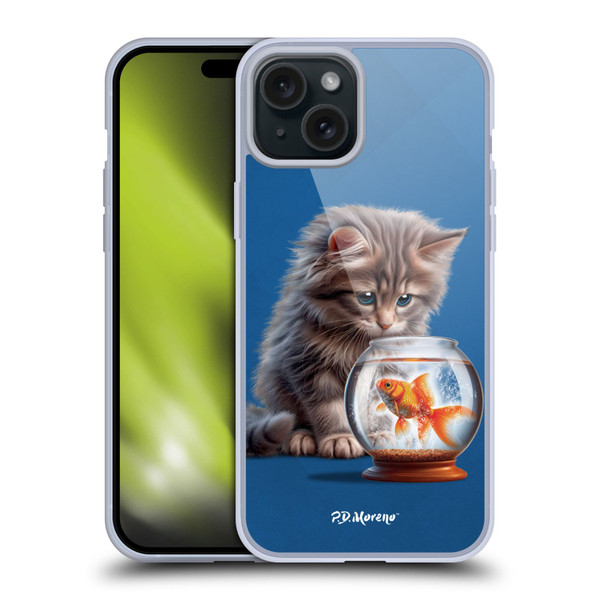 P.D. Moreno Play Cat Artwork Goldfish Soft Gel Case for Apple iPhone 15 Plus