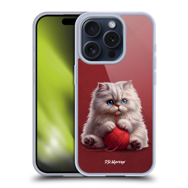 P.D. Moreno Play Cat Artwork Red Yarn Soft Gel Case for Apple iPhone 15 Pro