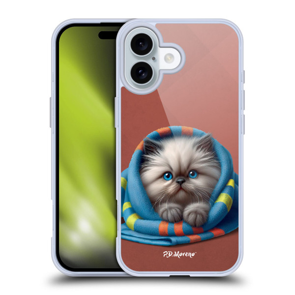 P.D. Moreno Play Cat Artwork Blue Towel Soft Gel Case for Apple iPhone 16