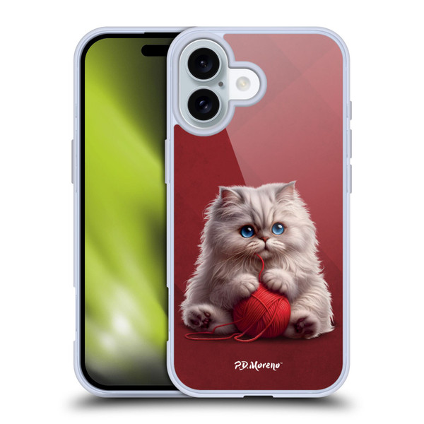 P.D. Moreno Play Cat Artwork Red Yarn Soft Gel Case for Apple iPhone 16