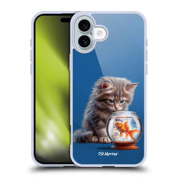 P.D. Moreno Play Cat Artwork Goldfish Soft Gel Case for Apple iPhone 16 Plus