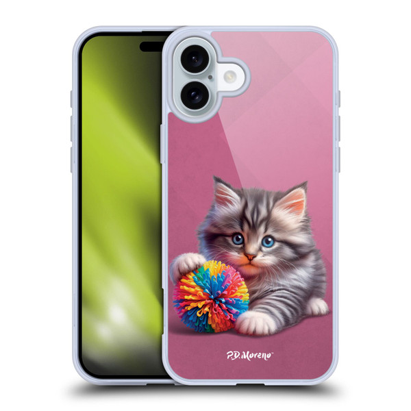 P.D. Moreno Play Cat Artwork Spikey Ball Soft Gel Case for Apple iPhone 16 Plus