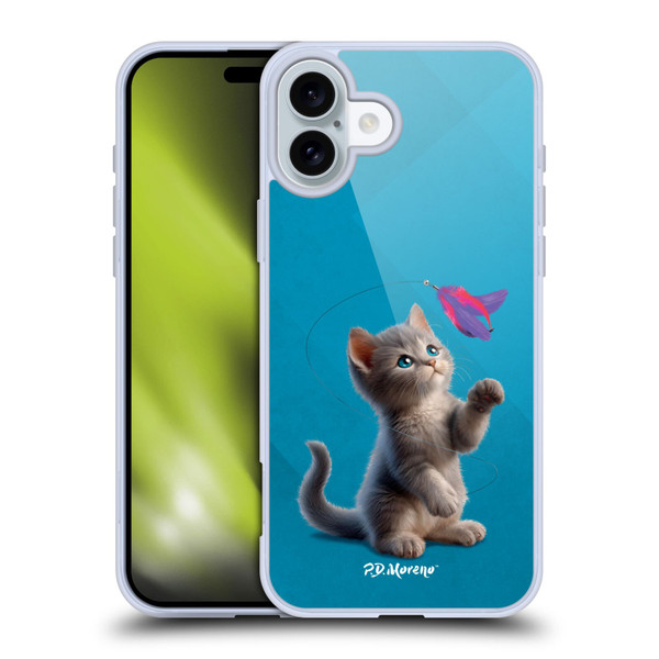P.D. Moreno Play Cat Artwork Toy Feather Soft Gel Case for Apple iPhone 16 Plus