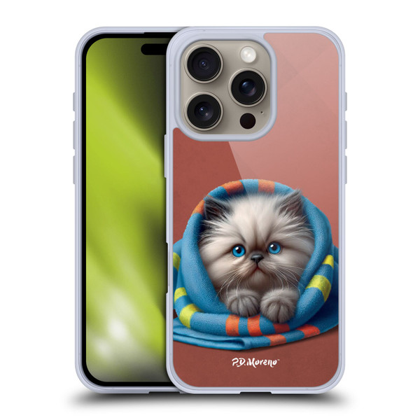 P.D. Moreno Play Cat Artwork Blue Towel Soft Gel Case for Apple iPhone 16 Pro