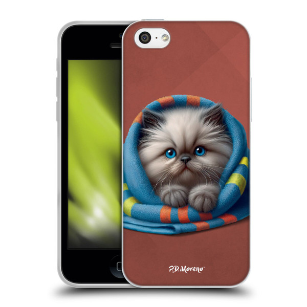 P.D. Moreno Play Cat Artwork Blue Towel Soft Gel Case for Apple iPhone 5c
