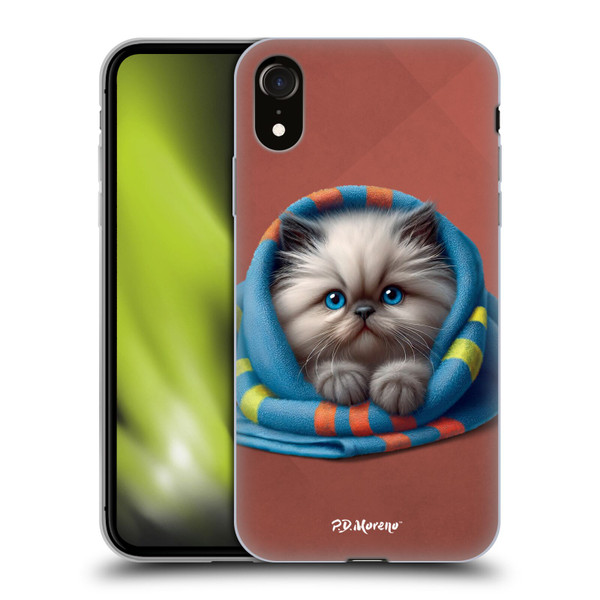 P.D. Moreno Play Cat Artwork Blue Towel Soft Gel Case for Apple iPhone XR