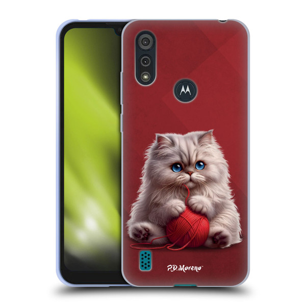 P.D. Moreno Play Cat Artwork Red Yarn Soft Gel Case for Motorola Moto E6s (2020)