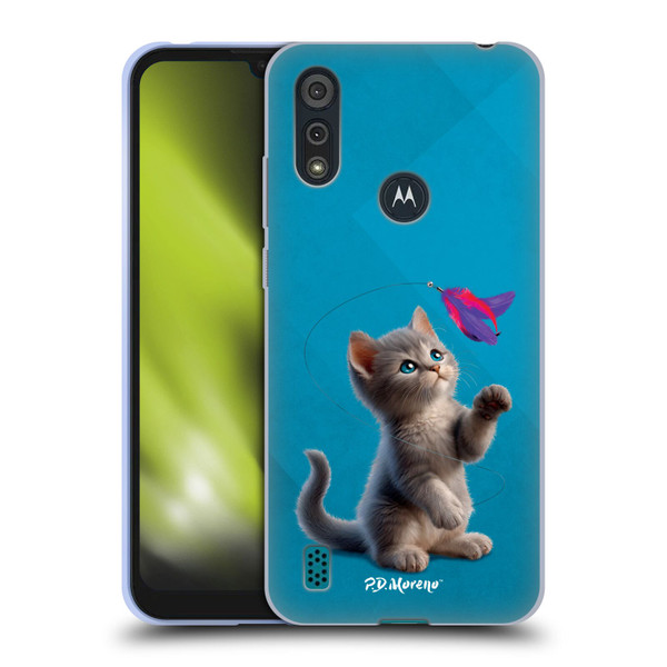 P.D. Moreno Play Cat Artwork Toy Feather Soft Gel Case for Motorola Moto E6s (2020)