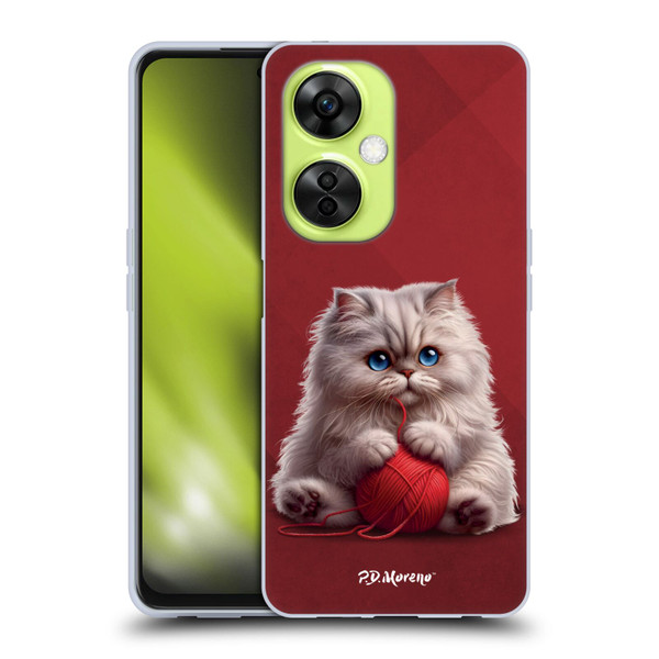 P.D. Moreno Play Cat Artwork Red Yarn Soft Gel Case for OnePlus Nord CE 3 Lite 5G