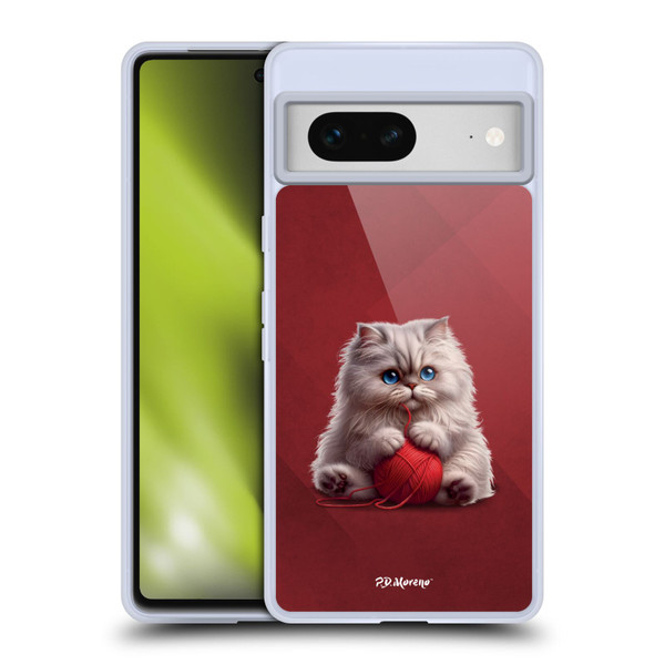 P.D. Moreno Play Cat Artwork Red Yarn Soft Gel Case for Google Pixel 7