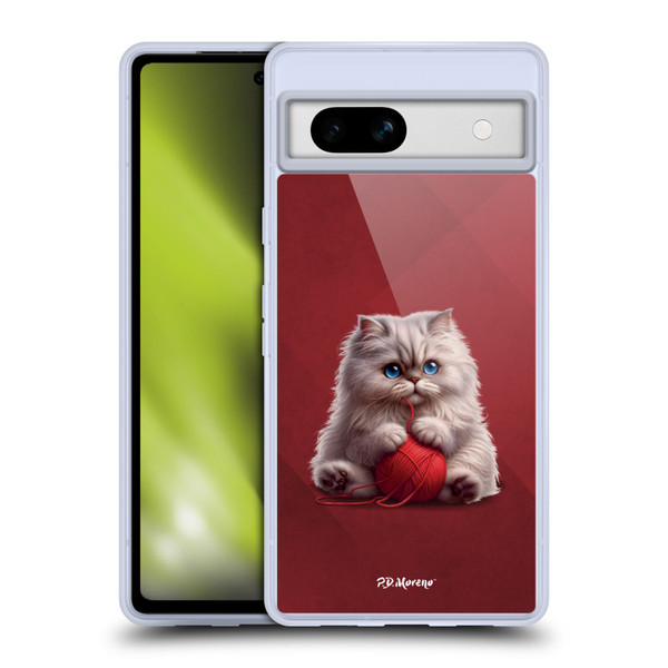 P.D. Moreno Play Cat Artwork Red Yarn Soft Gel Case for Google Pixel 7a