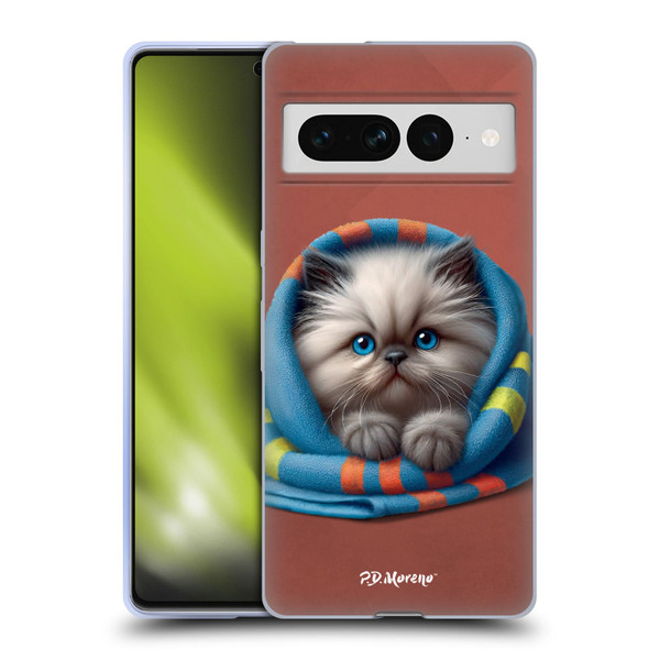 P.D. Moreno Play Cat Artwork Blue Towel Soft Gel Case for Google Pixel 7 Pro