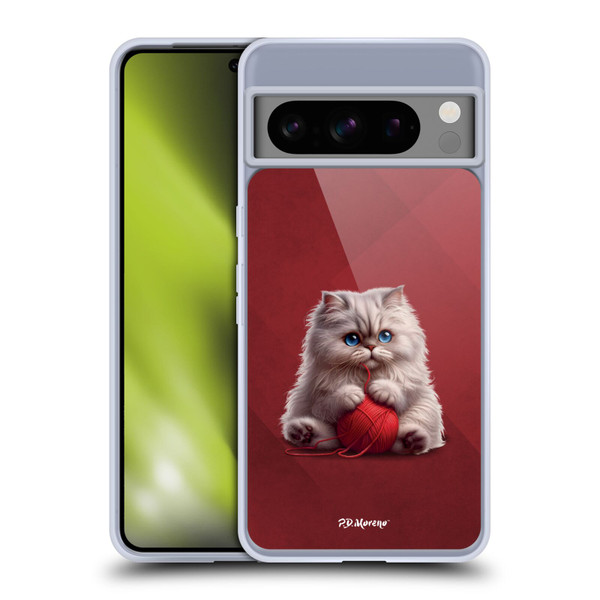 P.D. Moreno Play Cat Artwork Red Yarn Soft Gel Case for Google Pixel 8 Pro