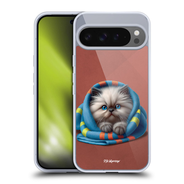 P.D. Moreno Play Cat Artwork Blue Towel Soft Gel Case for Google Pixel 9 Pro XL