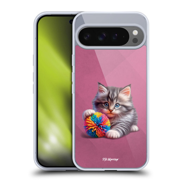 P.D. Moreno Play Cat Artwork Spikey Ball Soft Gel Case for Google Pixel 9 Pro XL