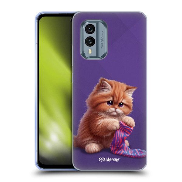 P.D. Moreno Play Cat Artwork Colorful Sock Soft Gel Case for Nokia X30