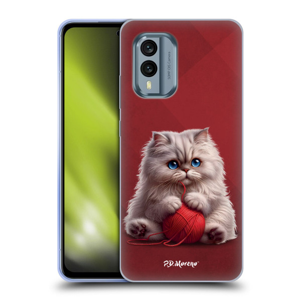 P.D. Moreno Play Cat Artwork Red Yarn Soft Gel Case for Nokia X30