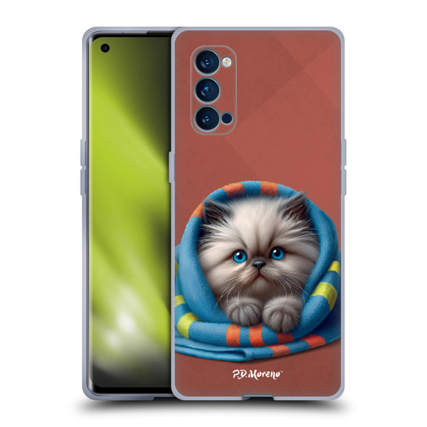 P.D. Moreno Play Cat Artwork Blue Towel Soft Gel Case for OPPO Reno 4 Pro 5G