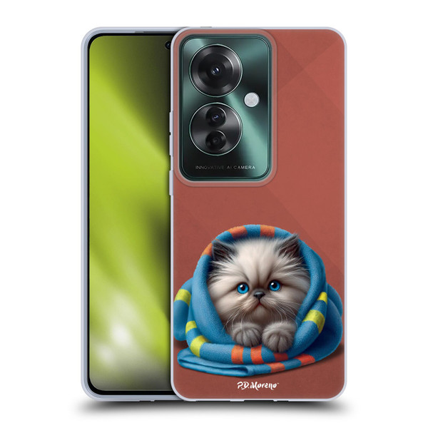 P.D. Moreno Play Cat Artwork Blue Towel Soft Gel Case for OPPO Reno11 F 5G / F25 Pro 5G