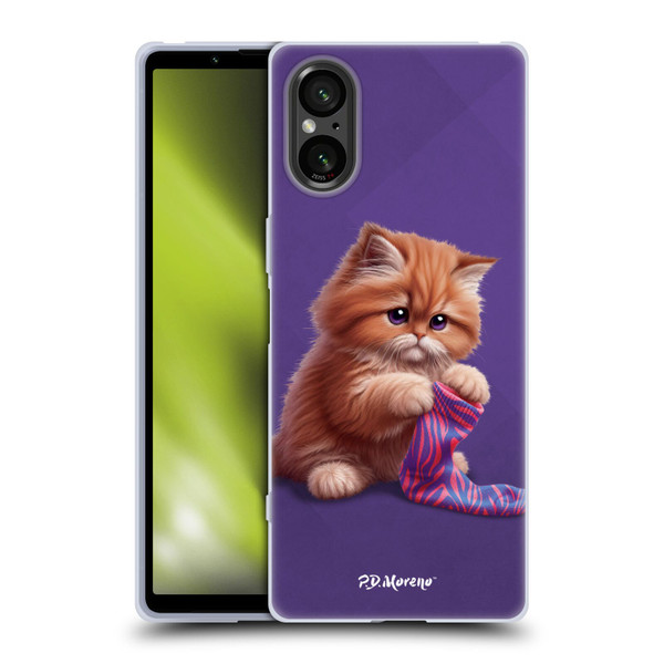 P.D. Moreno Play Cat Artwork Colorful Sock Soft Gel Case for Sony Xperia 5 V 5G