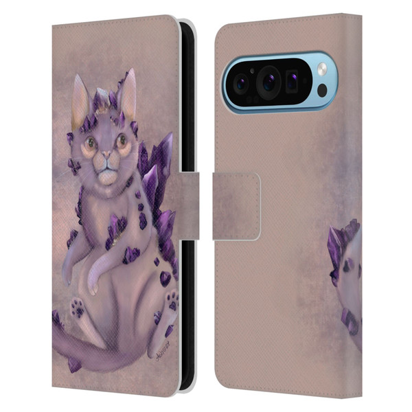 Ash Evans Graphics Amethyst Cat Leather Book Wallet Case Cover For Google Pixel 9 / Pixel 9 Pro