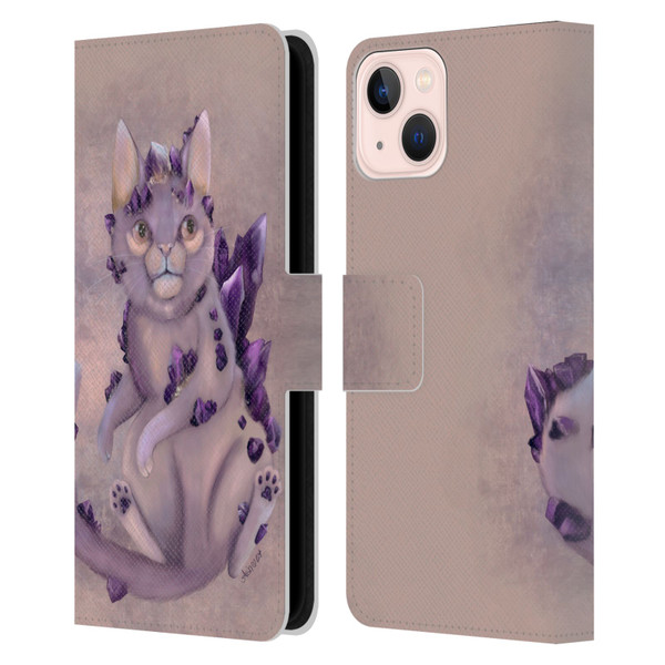 Ash Evans Graphics Amethyst Cat Leather Book Wallet Case Cover For Apple iPhone 13