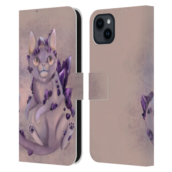 Ash Evans Graphics Amethyst Cat Leather Book Wallet Case Cover For Apple iPhone 15 Plus