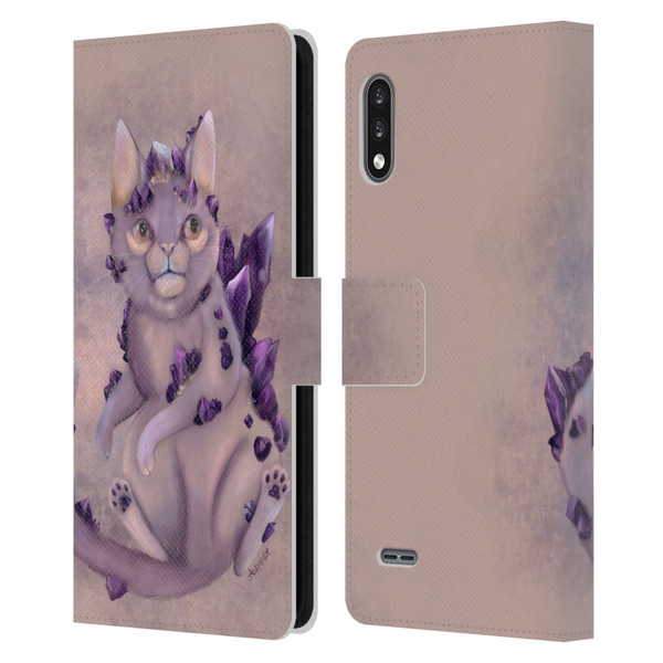 Ash Evans Graphics Amethyst Cat Leather Book Wallet Case Cover For LG K22
