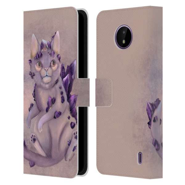 Ash Evans Graphics Amethyst Cat Leather Book Wallet Case Cover For Nokia C10 / C20